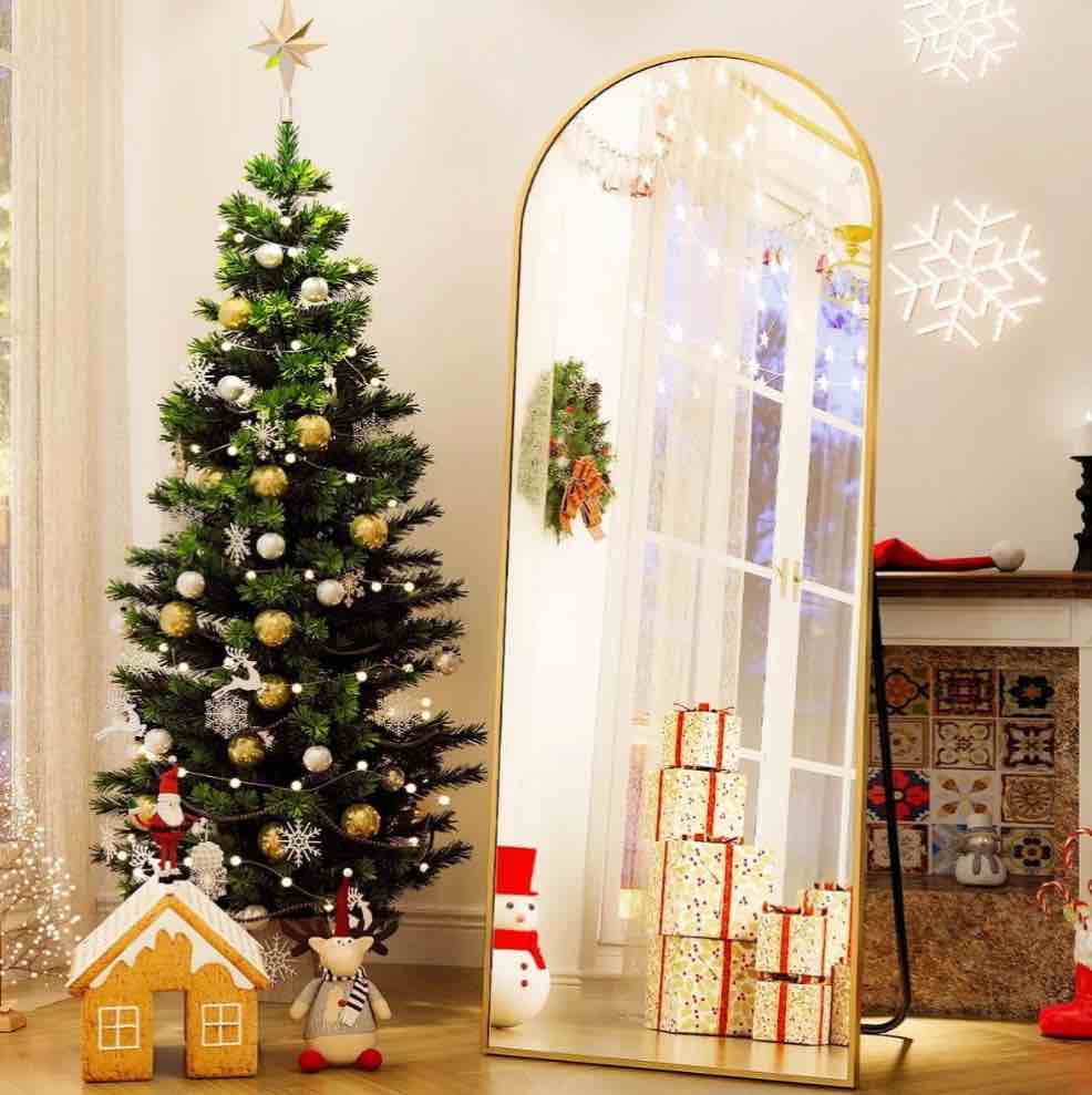 BEAUTYPEAK Arched Full Length Floor Mirror 64"x21.1" Full Body Standing Mirror,Gold