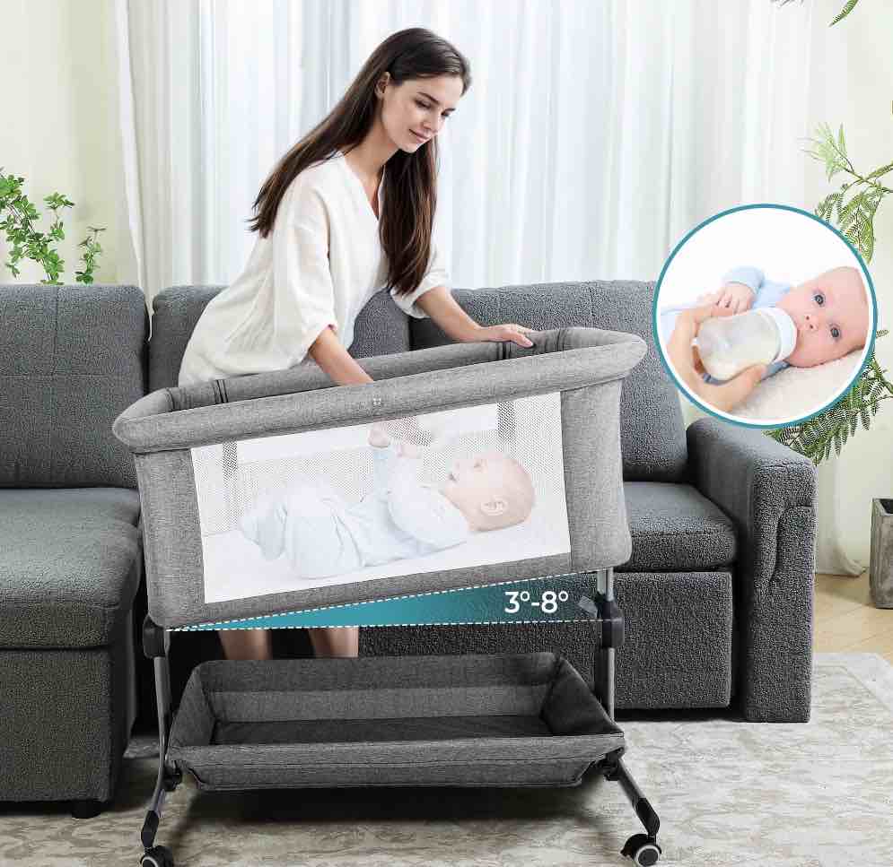 Anyask Portable Baby Bedside Sleeper Bassinet with Waterproof Mattress Pad for Infant Newborn up to 12 Month
