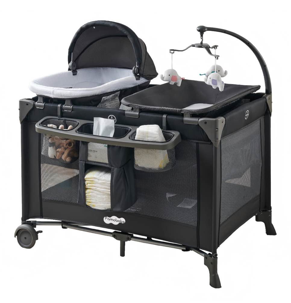 Pamo Babe 4-in-1 Baby Playard with Bassinet & Changing Table for Newborn