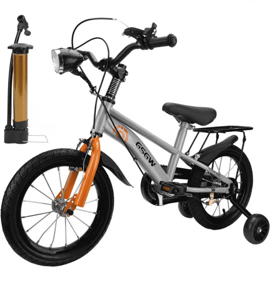 16" Kids Bike with Training Wheels, Height Adjustable Kids Bicycle with Headlight/Inflator//Protective Gears, Christmas Birthday New Year Xmas Gifts for Girls Boys Toddlers Kids 3 to 8 Years Old