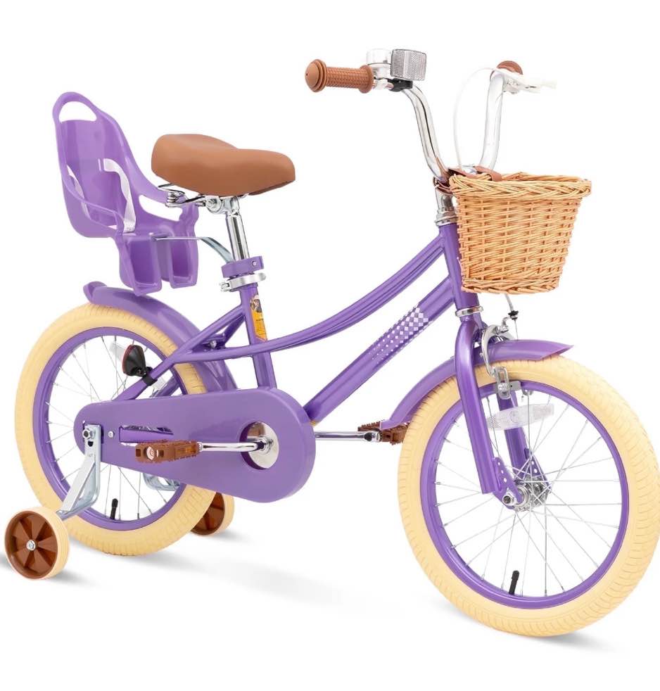 KORIMEFA Bike for Toddlers and Kids Ages 4-8 Years Old, 12 14 16 Inch Kids Bike with Training Wheels & Basket, 14 in Girl Bicycle with Handbrake & Kickstand