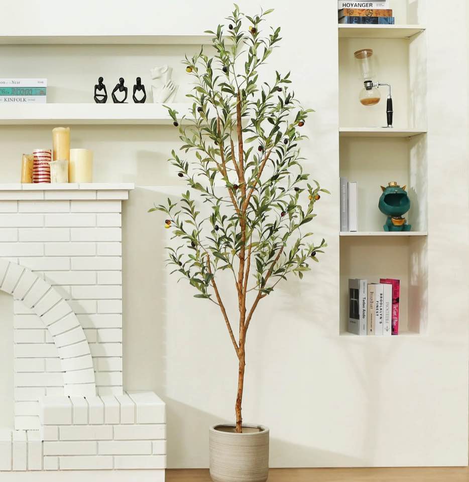 4 ft Artificial Olive Plants with Realistic Leaves and Natural Trunk, Silk Fake Olive Tree in Black Plastic Pot, Faux Olive Tree for Office Home