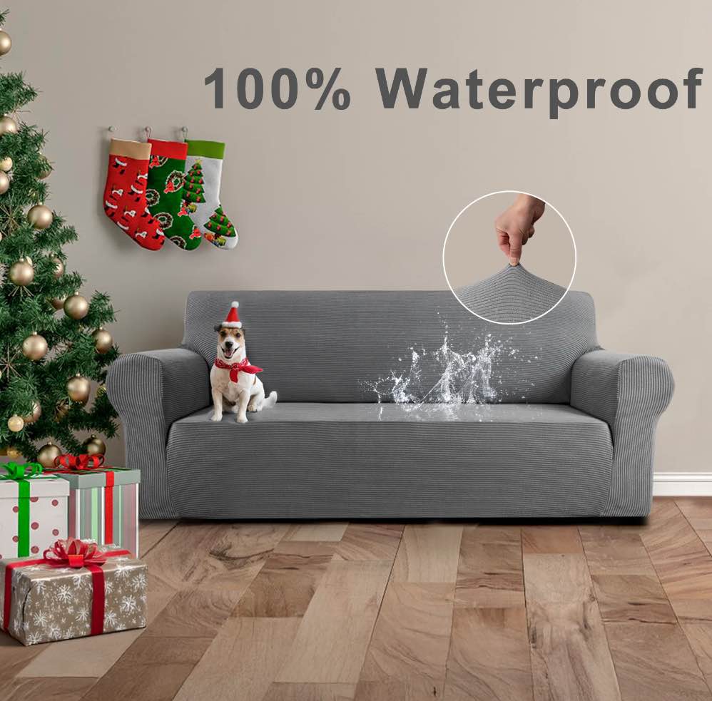 Sanmadrola Couch Covers for Dogs 100% Waterproof Sofa Covers Washable Non Slip Couch Covers Stretchable Machine Washable for Dogs Kids Pets, Light Gray, Sofa
