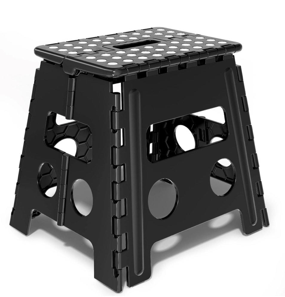 13 Inch Folding Step Stool for Adults Holds Up to 300 lbs, Durable Heavy Duty Step Stools for Adults, Compact Light-Weight Step Stool for Home, Outdoor, Indoor, Black