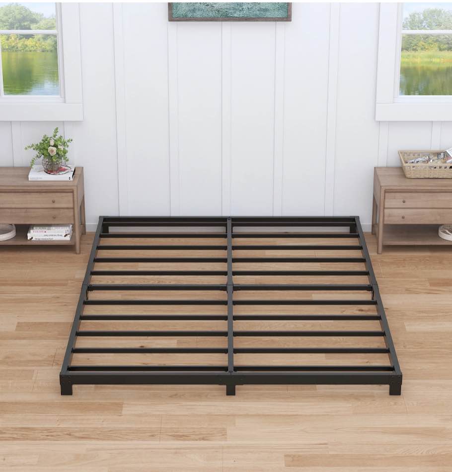 Maenizi 4 Inch Bed Frame Full Low Profile, Full Size Metal Bed Frame No Box Spring Needed, Heavy Duty Metal, Easy Assembly, Black