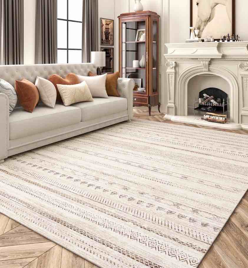 VUNATE 9'x12' Area Rugs for Living Room Washable Rugs Boho Moroccan Area Rug Soft Neutral Geometric Bohemian Carpet Distressed Indoor Rug for Bedroom Dining Room Office Foldable Nonslip Rug Brown