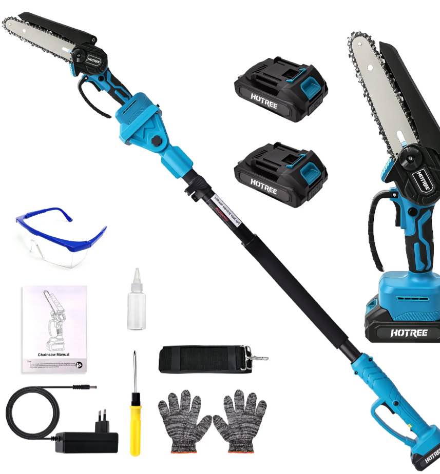 HOTREE 2 in 1 Cordless Pole Saw, 6-inch Pole Chainsaw Mini Handheld Chainsaw, 15 ft Extension Pole Saw for Effortless Tree Trimming