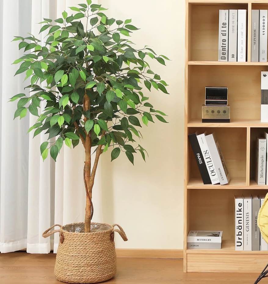 DR.Planzen 4 feet Artificial Ficus Tree, Tall Lifelike Greenery with Natural Wood Trunk for Living Room, office floor and corner decor