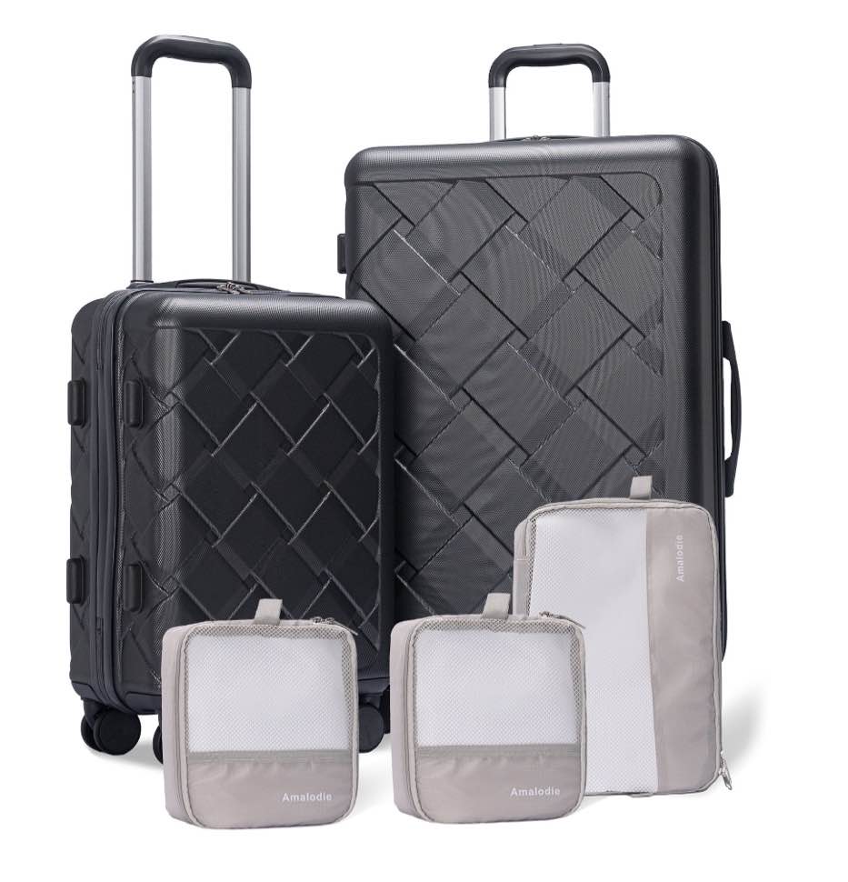 Luggage Sets Hardside 5 Piece Lightweight Hardshell Suitcase with Double Spinner Wheels and 3PCS Packing Cubes,(18"&26") Dark Gray