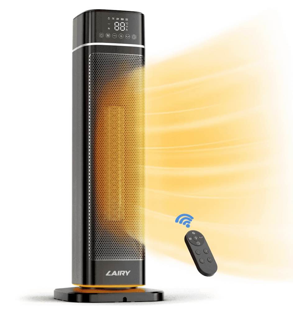 Lairy 24inch Space Heater for Indoor Use, 1500W Fast Electric Ceramic Tower Heaters with Thermostat,3 Modes, Eco, Black