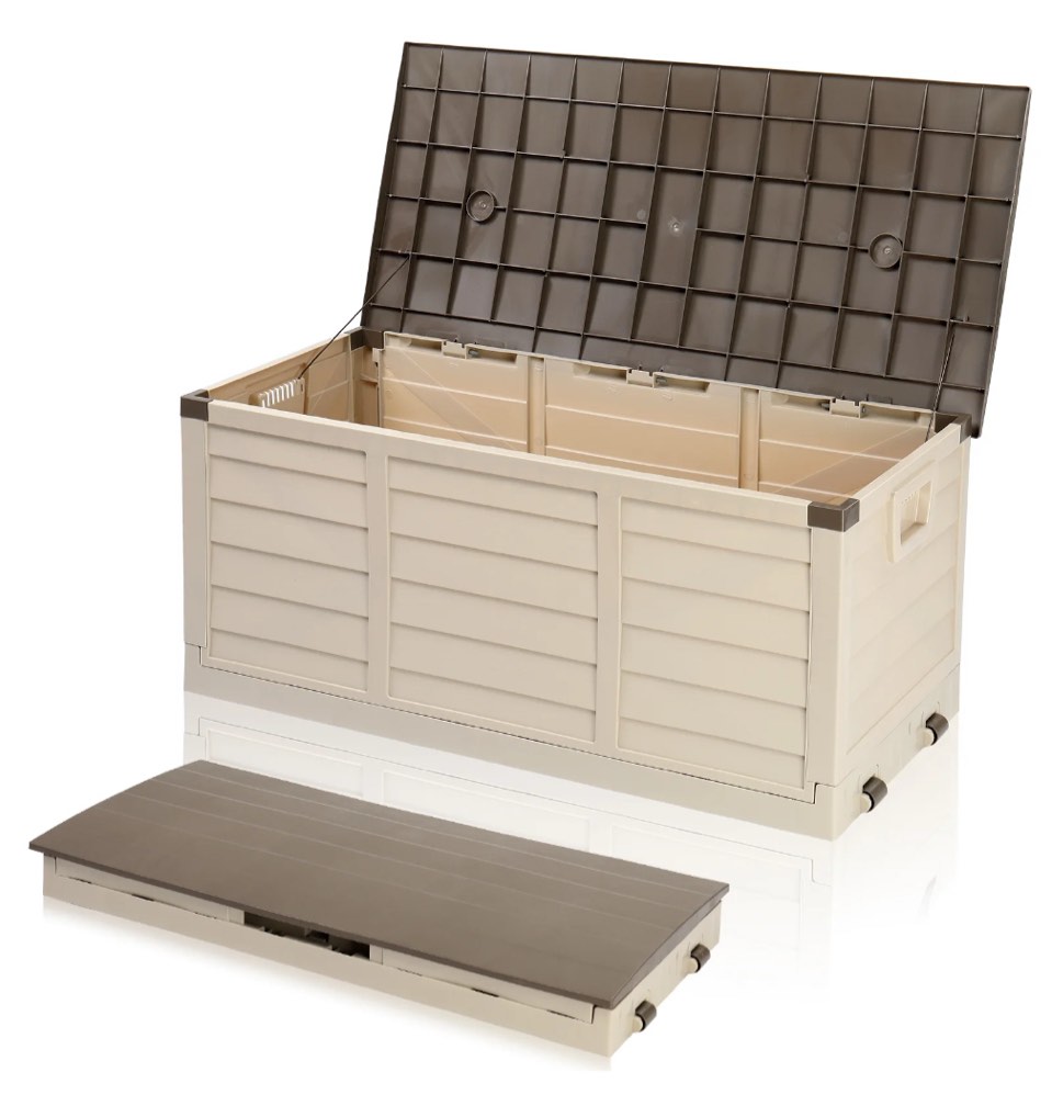 Ktaxon 75gal Outdoor Storage Deck Box Collapsible Garden Resin Deck Box Pre-installed,Space Saving & Easy Set Up - Brown