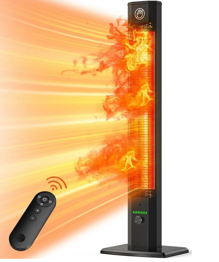 42inch Outdoor Patio Heater, 1500W, 3S Instant Heating, Infrared Heater with 180min Timer, Tip-over Protection, Super Quiet for Indoor Outdoor Use