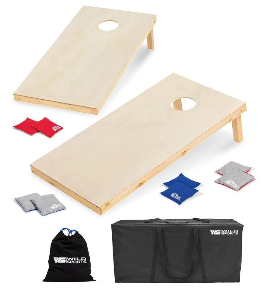Wild Sports 2' x 4' Wood Cornhole Outdoor Game Set , Natural Wood with Carry Bags