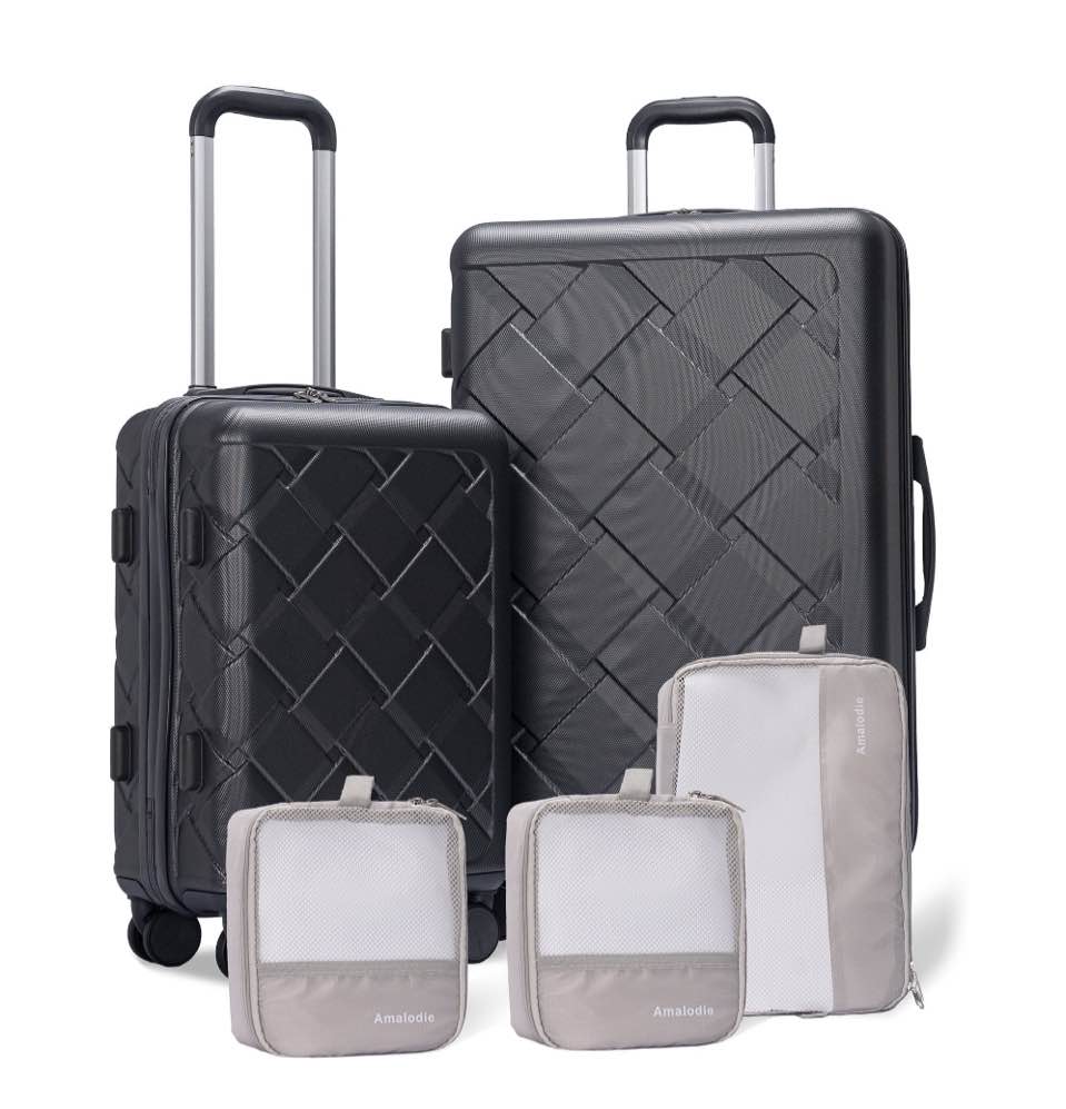 Luggage Sets Hardside 5 Piece Lightweight Hardshell Suitcase with Double Spinner Wheels and 3PCS Packing Cubes,(18"&26") Dark Gray