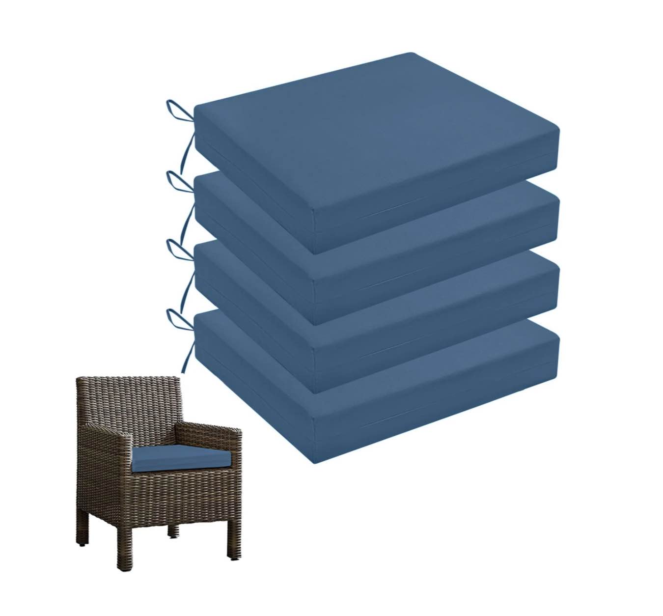 Unikome Outdoor Cushions Set of 4 Solid Water-resistant Outdoor Patio Seat Cushion 18.5-Inch x 16-Inch Square, Navy Blue