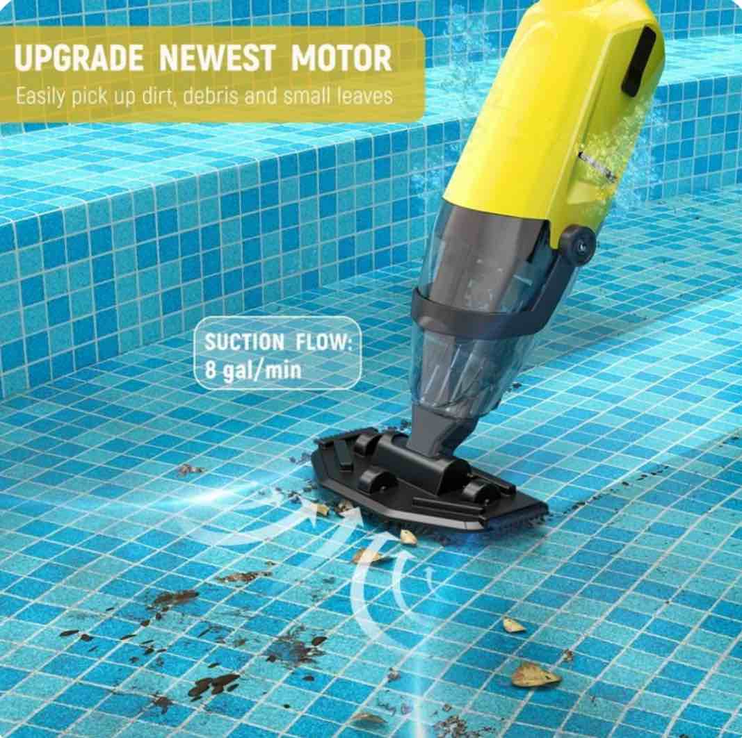 Efurden Cordless Pool Vacuum, Handheld Pool Vacuum with Running Time up to 60-Minutes for Above Ground Pools, Spas and Hot Tubs, Yellow