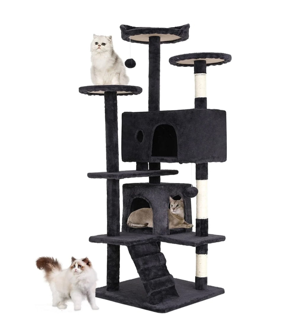 BestPet 54in Cat Tree Tower, Scratch Posts, Condo, Toys, Dark Gray, Perfect for Active Cats