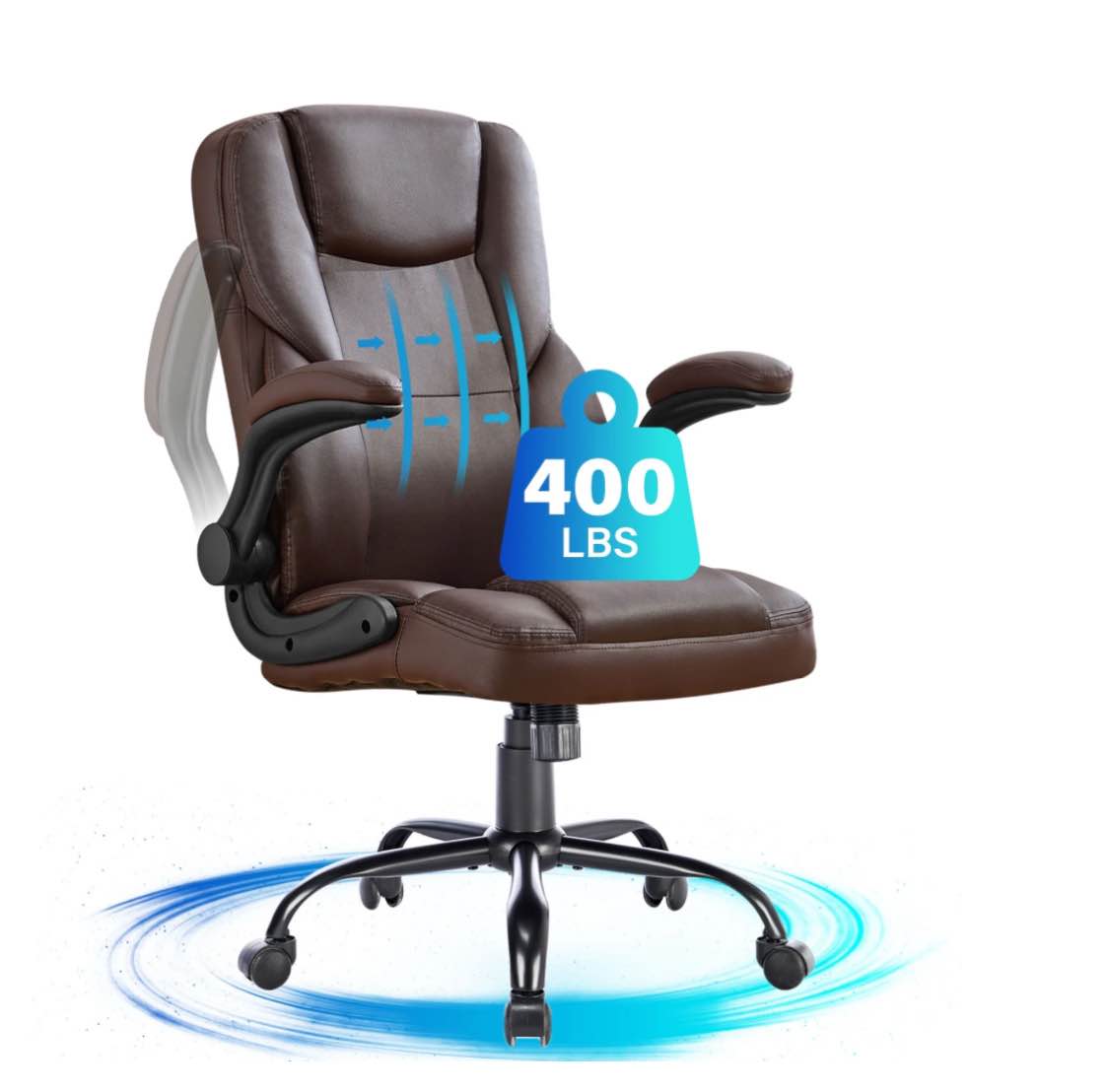 JONPONY Big and Tall Office Chair 400LBS Wide Seat Ergonomic Computer Desk Chair High Back Executive Leather Chair Adjustable Task Chair Lumbar Back Support 8 Hours Heavy Duty Design,Brown