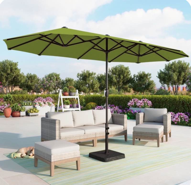 Summit Living 13 ft Large Patio Umbrella Double-Sided Rectangular Outdoor Market Table Umbrella for Outside – Lime Green