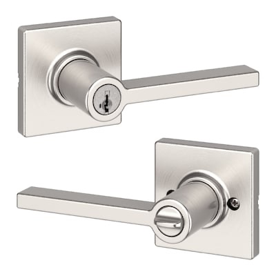Casey Square Keyed Entry Lever featuring SmartKey Security in Satin Nickel