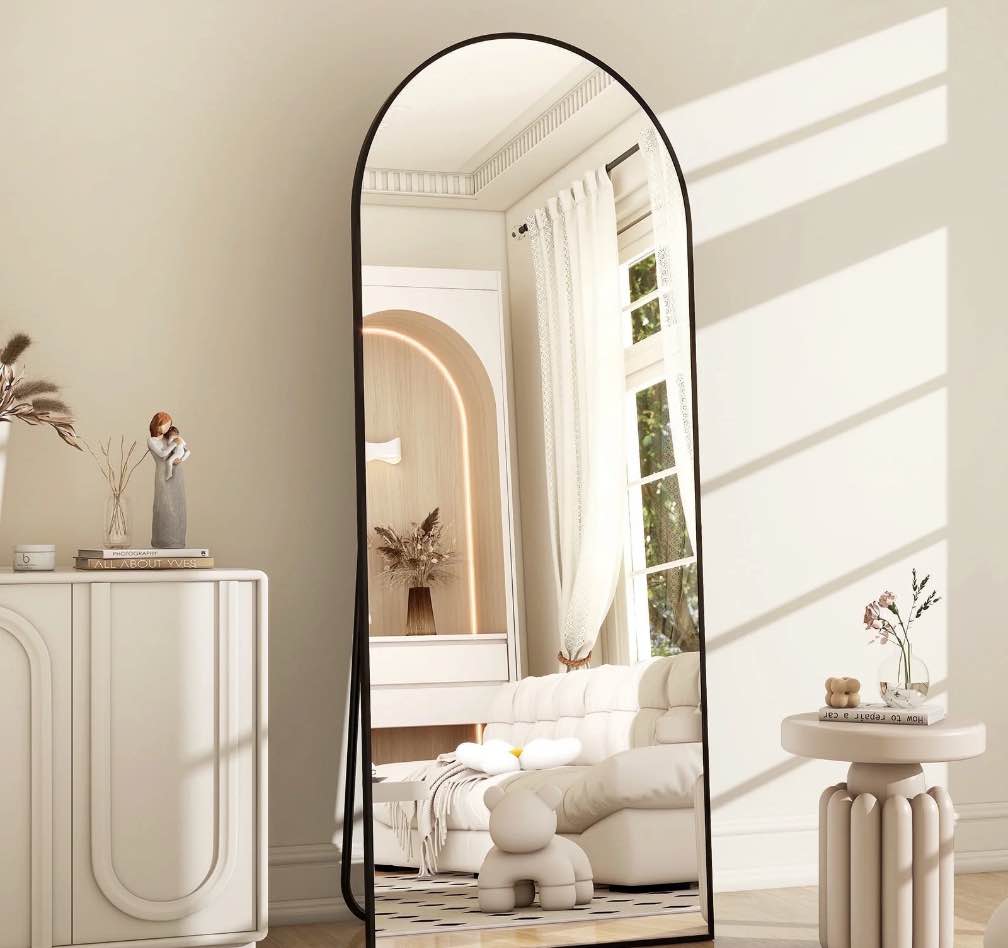 BEAUTYPEAK 64"x 21" Full Length Mirror Arched Standing Floor Mirror Full Body Mirror, Black