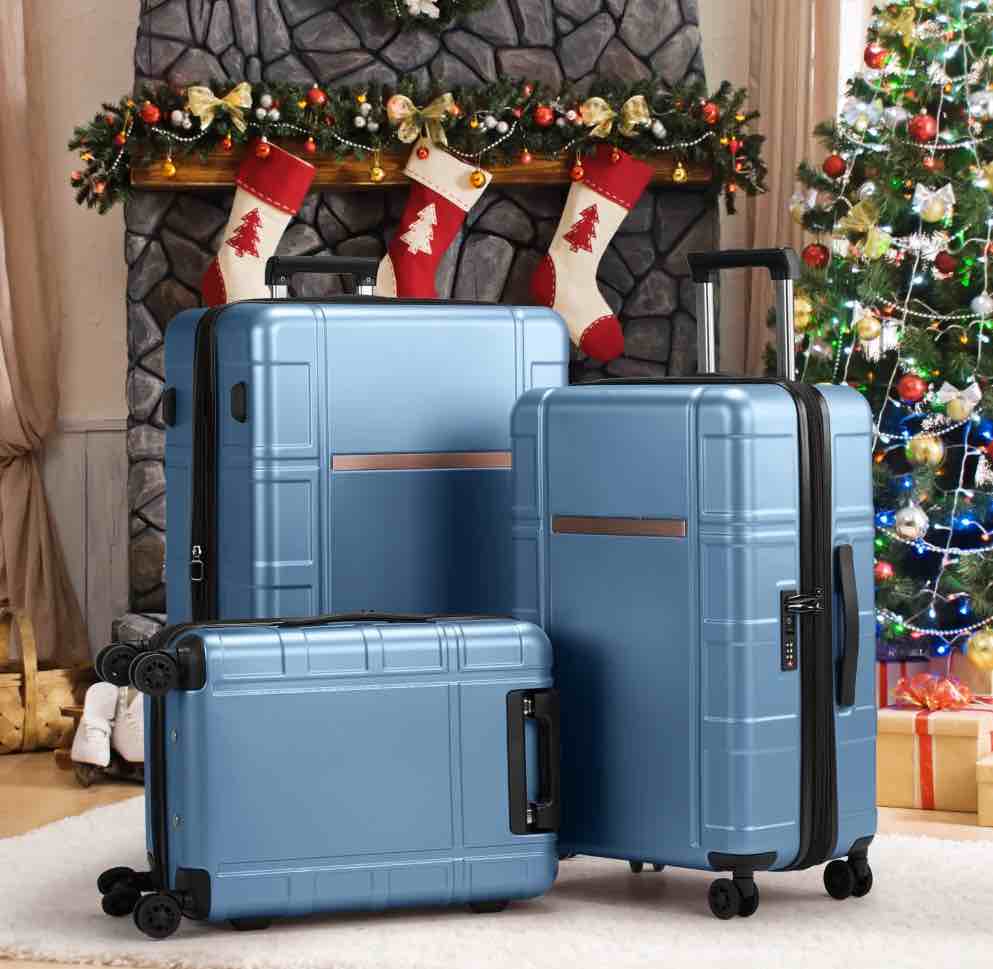 Zimtown 3-Piece Luggage, Expandble Hardshell Suitcase with Spinner Wheels,TSA Lock, and  Dry Wet Separation Layer, Blue