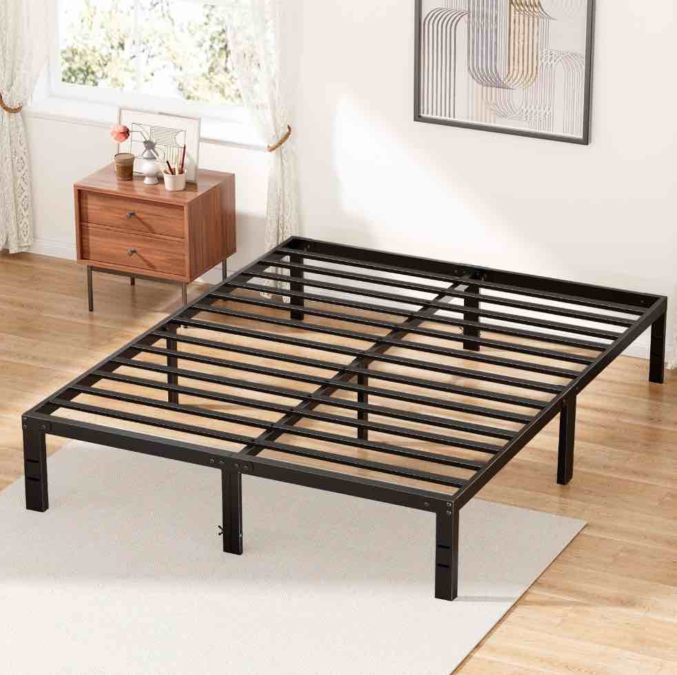 ZUNMOS 14 Inches Queen Bed Frame, Heavy Duty Metal Platform with Storage Space Under Frame, No Box Spring Needed Queen Size Bed Frame, Black