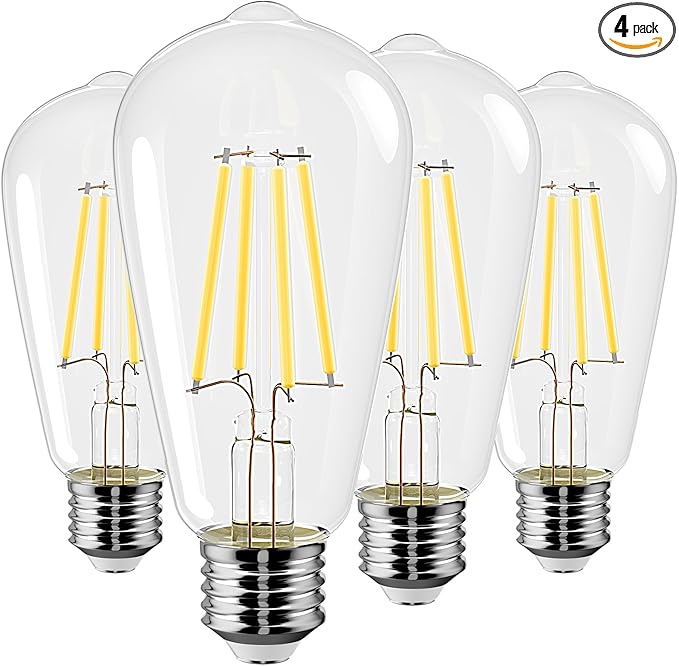 E26 LED Bulb 60 Watt Equivalent, Non-dimmable Vintage Edison Light Bulbs 7W, UL Listed Decorative Filament Lightbulbs Daylight 4000K, 850Lumen, Pack of 6