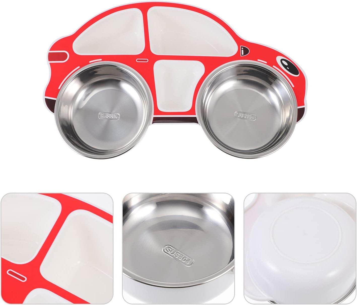 HEMOTON Stainless Steel Car Shaped Divided Plates, 5 Compartments, Dinner Plates for Appetizers, Serving Tray Meal Dinner Plate for Boys and Girls