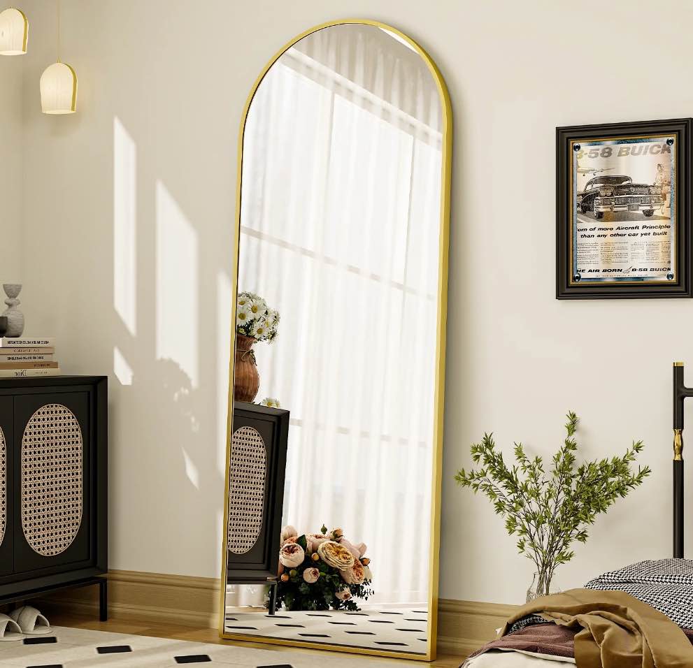 BEAUTYPEAK Arched Full Length Floor Mirror 64 x21.1  Full Body Standing Mirror Gold
