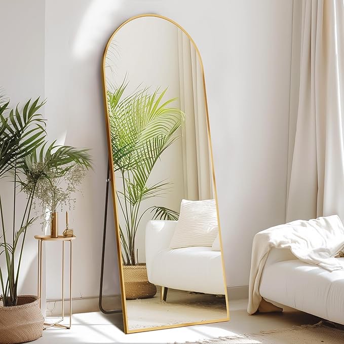 BEAUTYPEAK Arched Full Length Floor Mirror 64 x21.1  Full Body Standing Mirror Gold