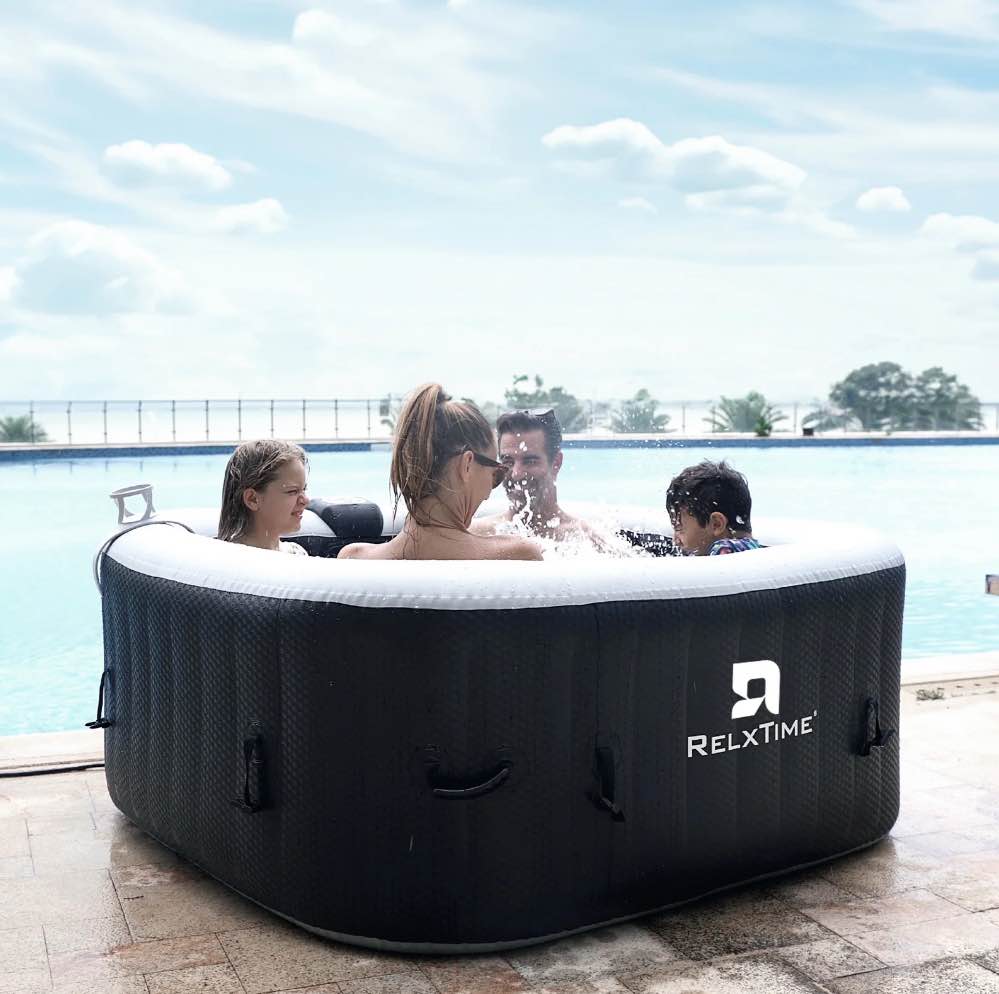 RELXTIME Inflatable Hot Tub Spa Square Portable Outdoor Pool with 120 Massage Jets for 2-3 Person  Black