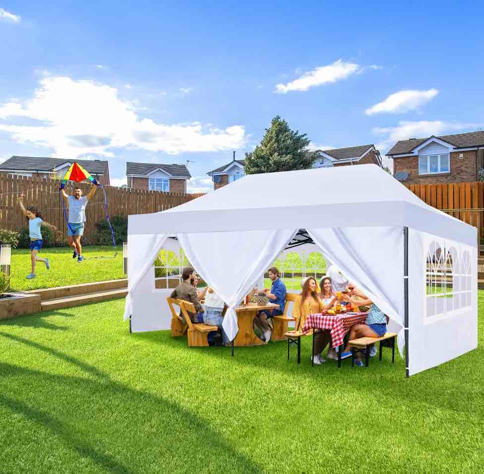 GVDV 10' x 20' Pop up Canopy Tent Party Tent Outdoor Event Instant Tent Gazebo with Removable Sidewalls and Carry Bag, White