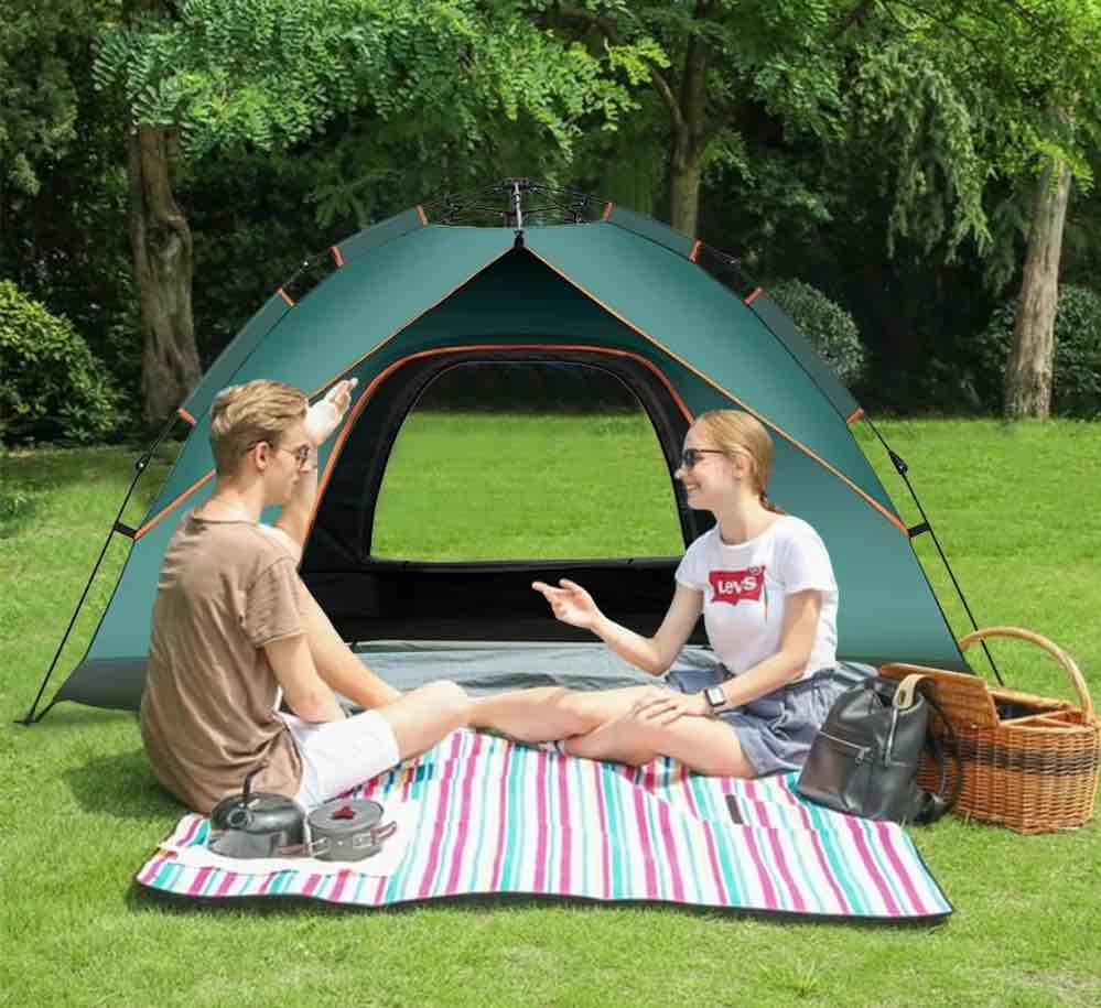 Tents for Camping 3-4 Person, Includes Carrying Bag, Pop Up Canopy Instant Family Tent with Windproof Ropes Anti-UV, Ultralight Blackout Camping Tent for Beach Camping Hiking Camp Outdoor