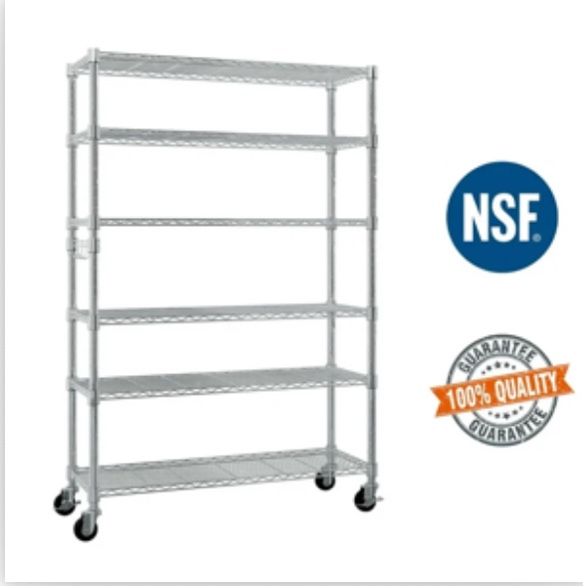 Ktaxon 6 Tier Wire Shelving with Wheels, 46"D x 18"W x 82"H Multifunctional Storage Rack Metal Garage Shelves Organizer, Capacity for 900lbs, Silver
