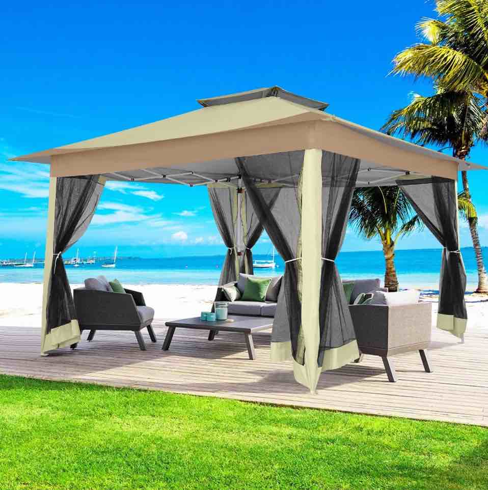 SANOPY 12 x 12  Pop Up Gazebo Tent  Rainproof UV Resistant Double Eaves Gazebo with Removable Mosquito Net Sidewalls  Carry Bag  Gazebo Canopy for Camping  Garden  Lawn