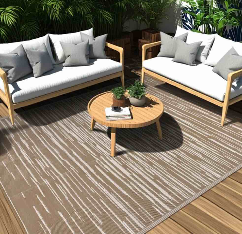 Ileading Outdoor Plastic Straw Rug 9 x12   Waterproof Portable Camping Rugs  Reversible Mats Outdoor Rugs 6x9 for Patios Clearance  Camping Mat and Rug for RV  Picnic  Beach  Backyard  Pool Deck  Grey