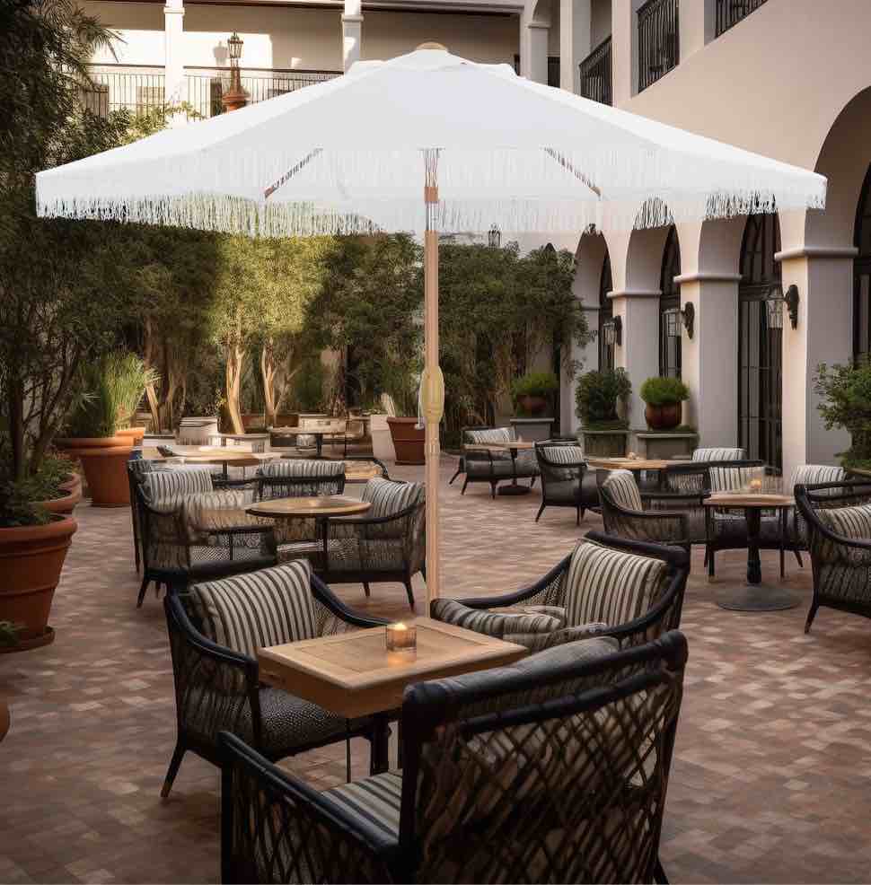 Ainfox 7.5 ft Boho Fringe Patio Umbrella, Waterproof Outdoor Tassels Umbrella for Deck,Table,Garden,White