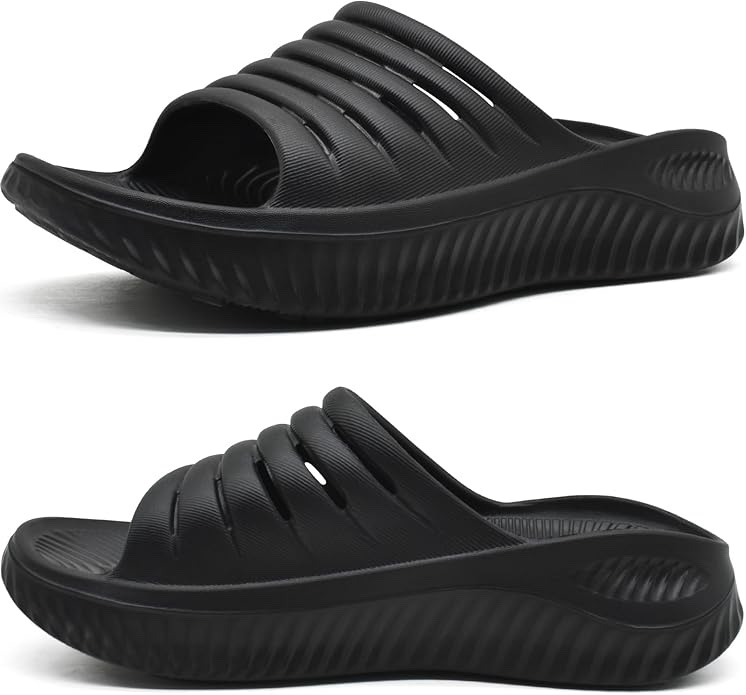 KuaiLu Womens Recovery Sandals With Comfortable Plantar Fasciitis Ladies Orthotic Open Toe Sport Slides Thick Cushion Reduces Stress on Feet, Joints & Back Post-Exercise, GRAY NOT BLACK, SIZE 11