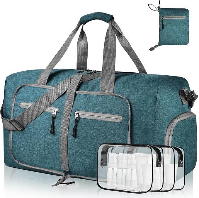 Dimayar 65L Travel Duffle Bag - Foldable Duffel Bag with Shoes Compartment - Overnight Bags Waterproof & Tear Resistant(Green)