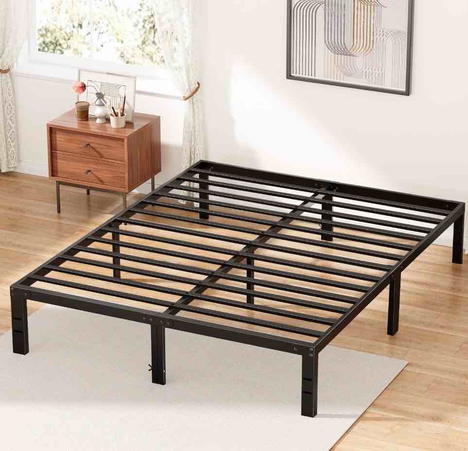 ZUNMOS 14 Inches Queen Bed Frame, Heavy Duty Metal Platform with Storage Space Under Frame, No Box Spring Needed Queen Size Bed Frame, Black