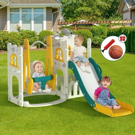 Aikidkit Toddler Slide and Swing Set Indoor Outdoor 6 in 1 Kids Slide for Toddlers Age 6-36 Months Toddler Playset Toddler Playground with Climber