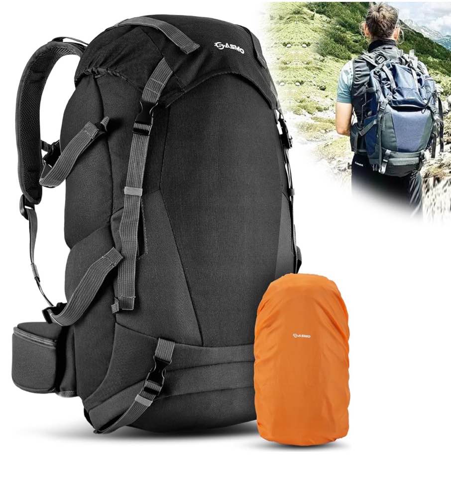 Teblint Hiking Backpack 45L with Rain Cover, Travel Backpack for Women Men, Camping Backpack Water Resistant, Tactical Backpack Insulated Front Compartment, Integrated Toiletry Bag, Shoe Compartment