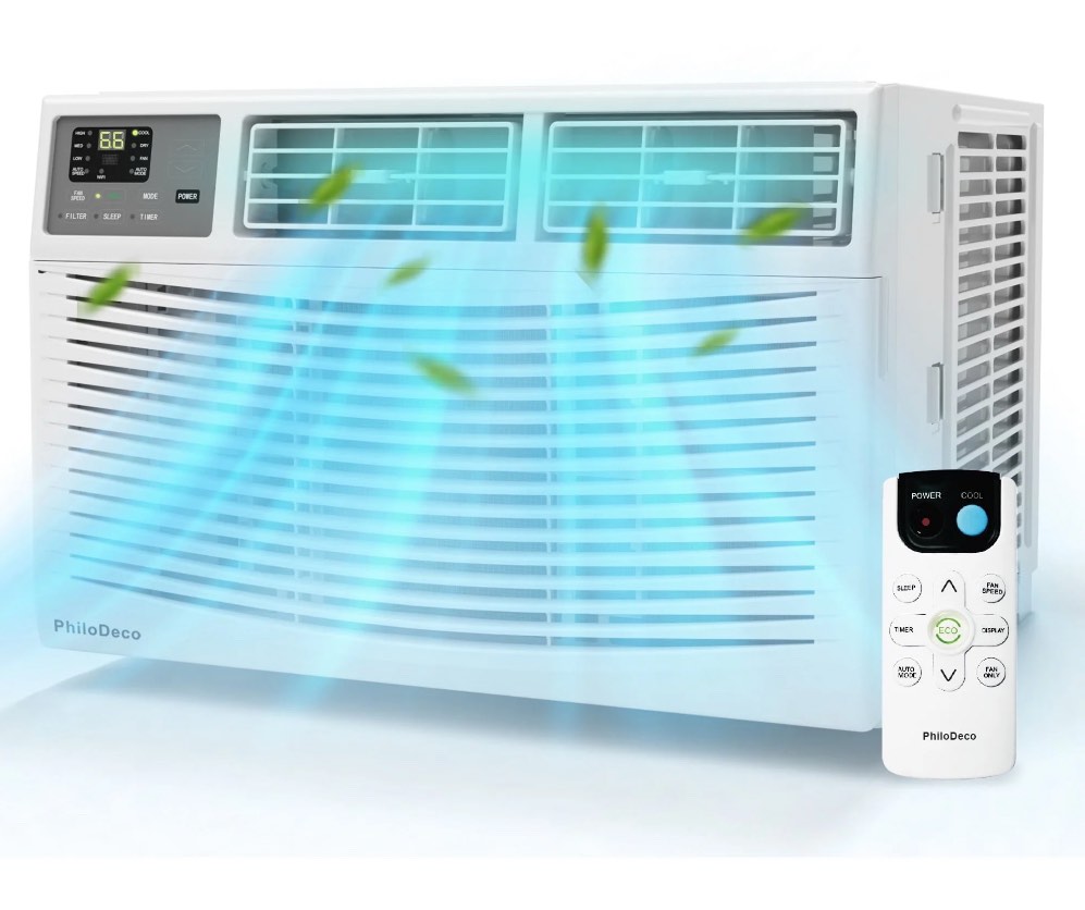 PhiloDeco 8000 BTU Window Air Conditioner 350 Sq. ft. Intelligent, LED Display Screen, with Remote Control,Ac  Can Be Used as a Dehumidifier/Fan, Operates Quietly, Energy-Saving. Timer/Sleep and ECO