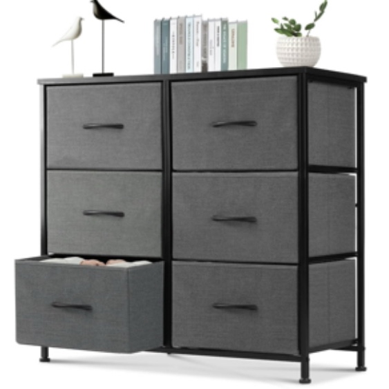 EDX 6 Drawer Dresser, Wide Chest of Drawers Nightstand Storage Tower Storage Fabric Dresser with Wood Top for Living Room, Bedroom, Hallway,Grey