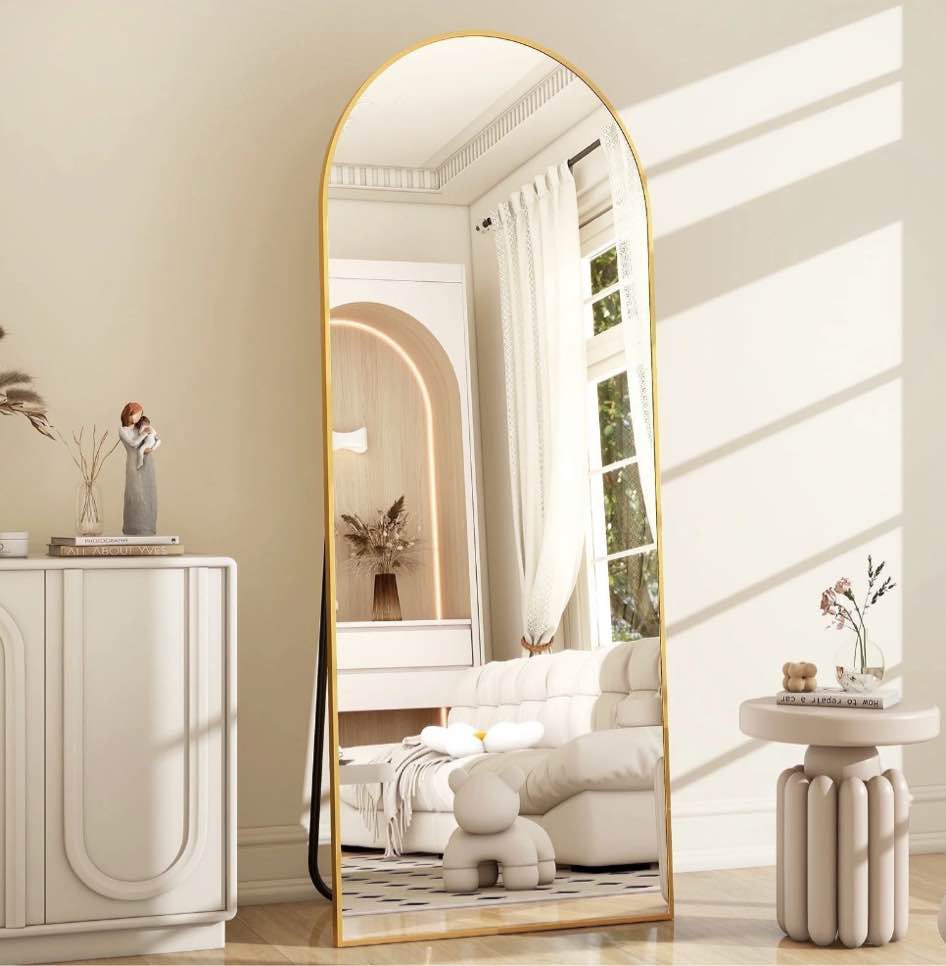 BEAUTYPEAK 64"x 21" Full Length Mirror Arched Standing Floor Mirror Full Body Mirror, Gold