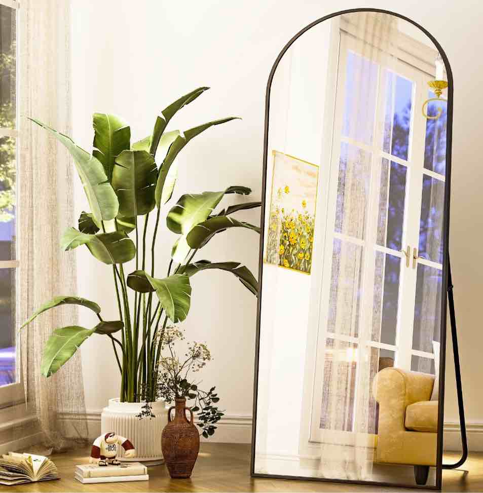 BEAUTYPEAK Arched Full Length Floor Mirror 64 x21.1  Full Body Standing Mirror Black