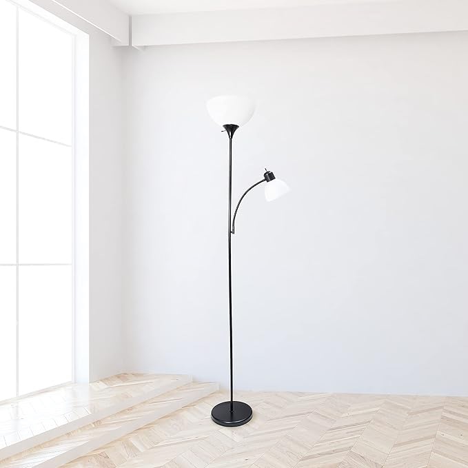 Simple Designs LF2000-BLK , 2 Light Mother Daughter Floor Lamp with Reading Light, Black, 71.5"