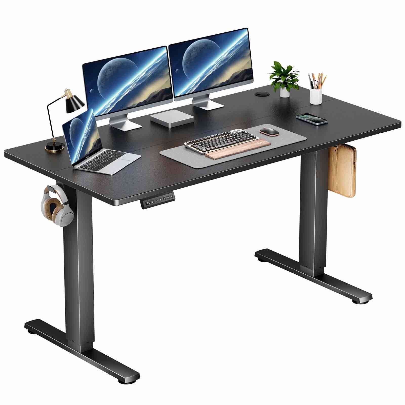 edx Electric Standing Desk, Height Adjustable Desk, 55 x 24 Inches Ergonomic Stand up Desk with Memory Preset and T-Shaped Metal Bracket for Home Office