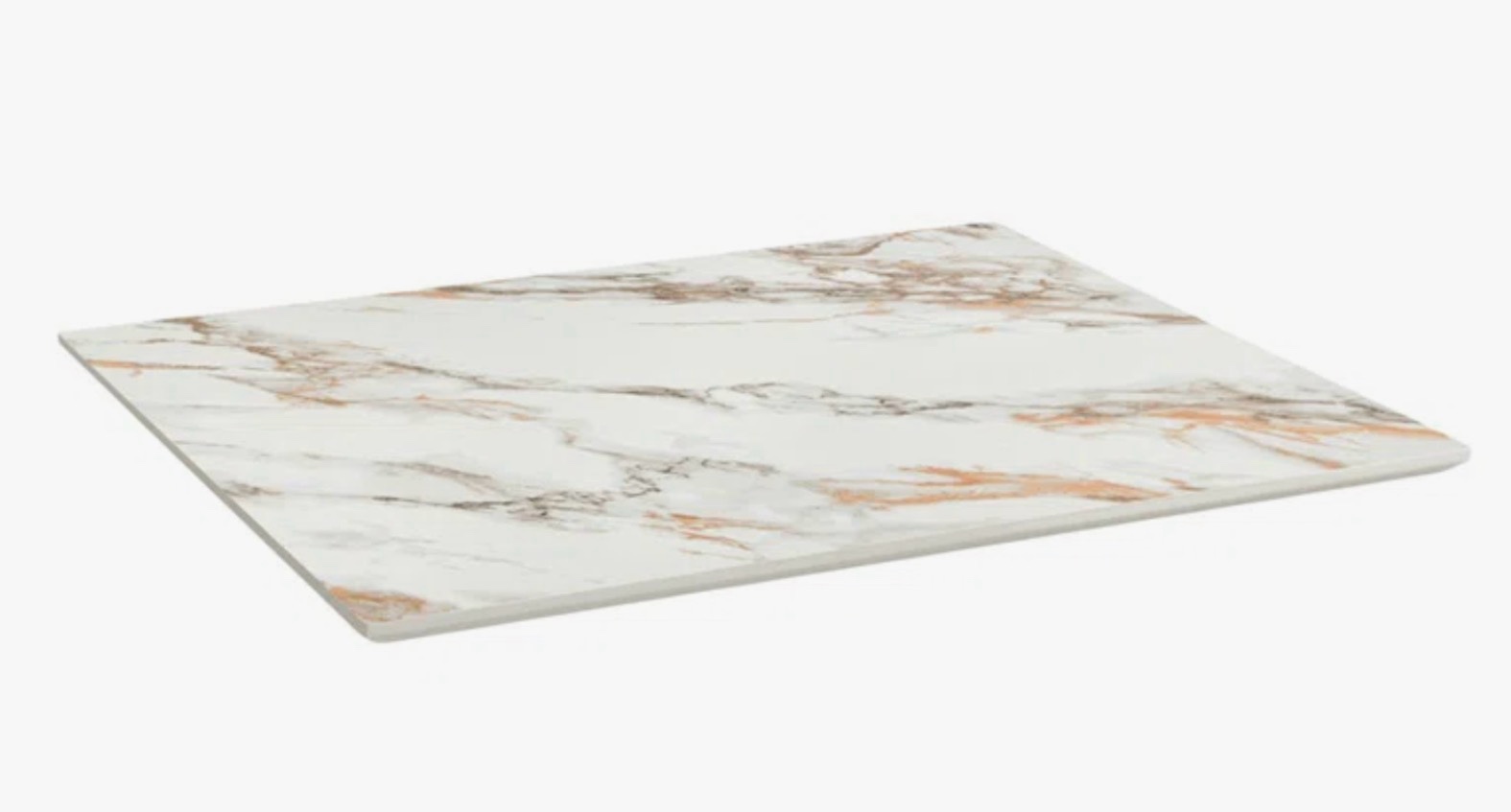 Thick Marble White Sintered Stone Table Top with Gray & Gold Veining, Indoor / Outdoor Use